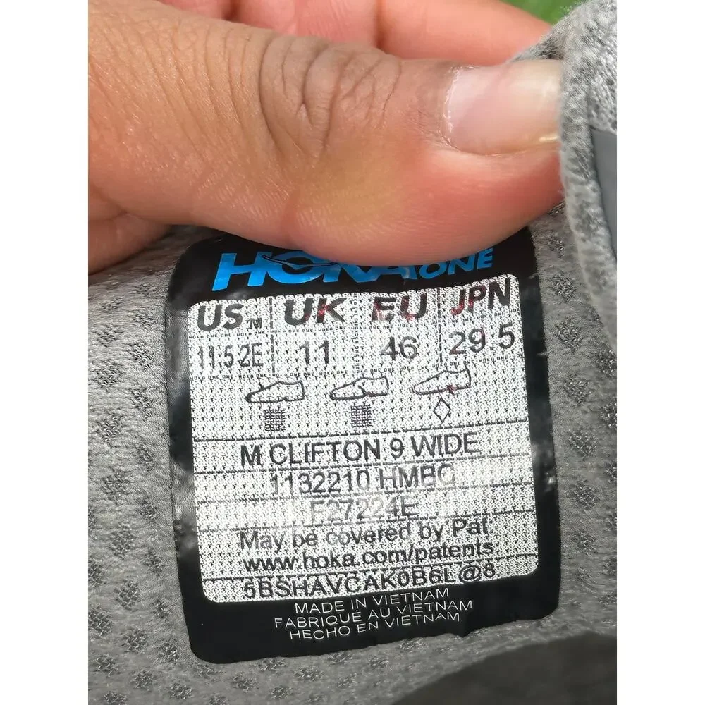 Hoka One One Clifton 9 1132210-HMBC Athletic Sneaker Men's 11.5 Gray Knit Sports